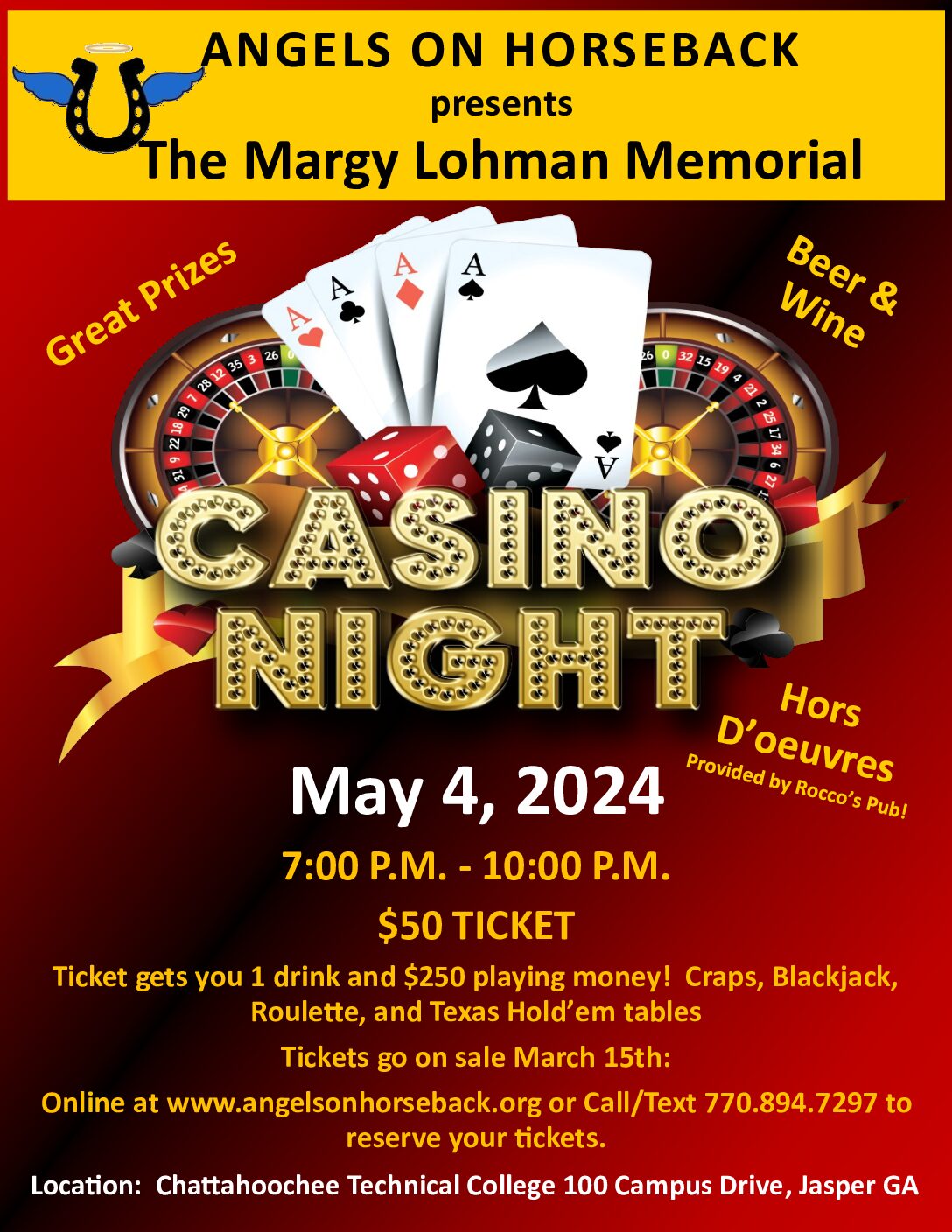 The Margy Lohman Memorial Casino Night! Get your tickets or become a Sponsor HERE!